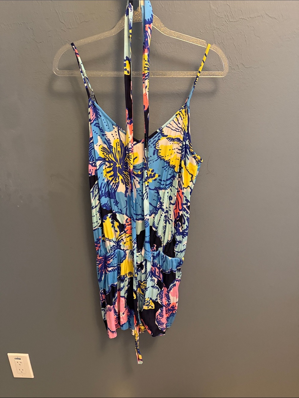Lilly Pulitzer Blue Tropical Floral One-Piece with Yellow & Pink Accents